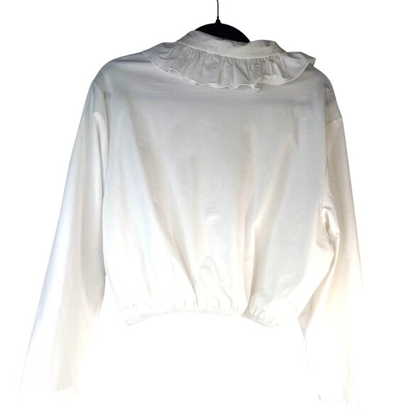 2/$30 ZARA Medium Ruffle Collar Long Sleeve Blouse White - Picture 3 of 15